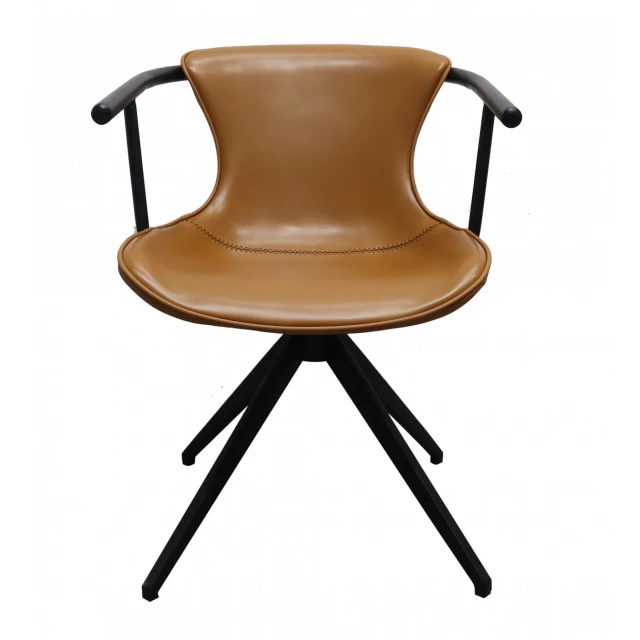 Camel faux leather industrial dining chair with wood and metal details