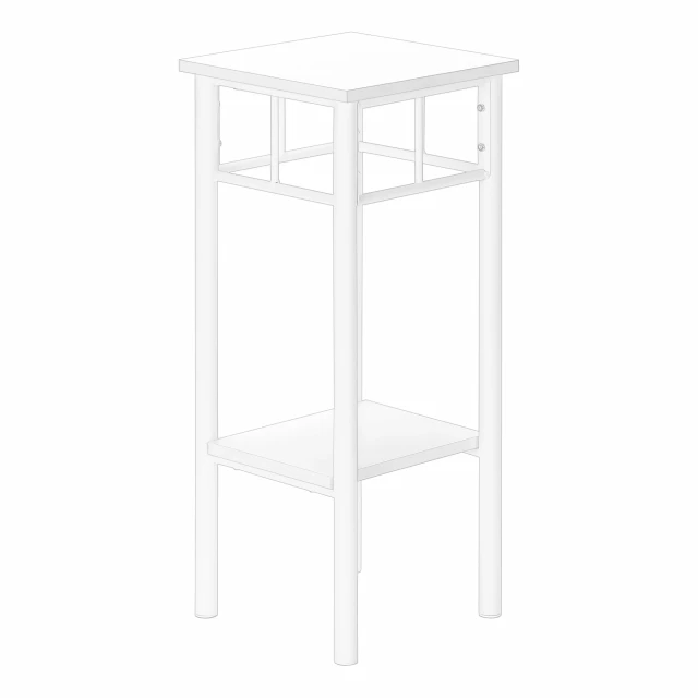 White end table shelf with natural materials and metal accents in an artistic design