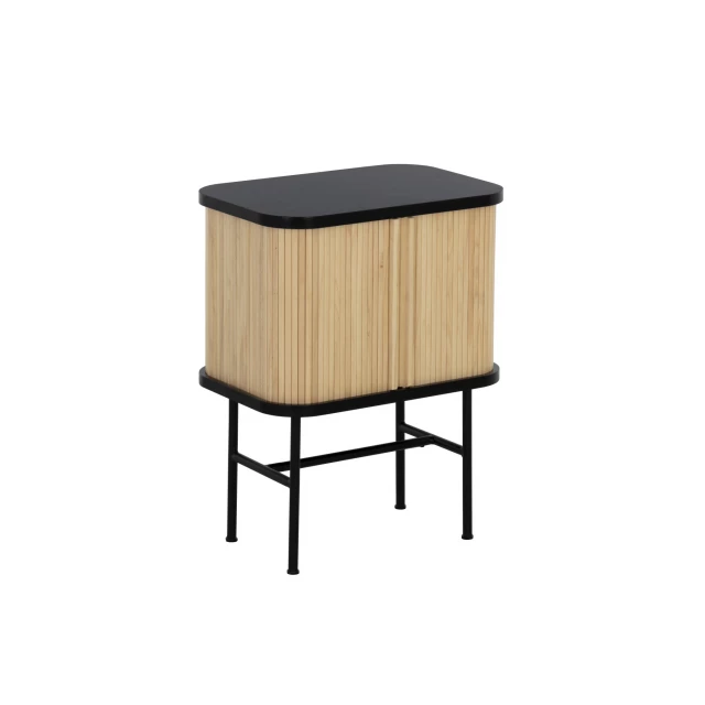 Natural black modern sliding door nightstand in hardwood with wood stain finish