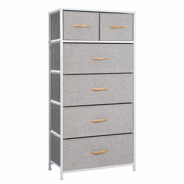 white steel fabric six drawer chest for bedroom storage