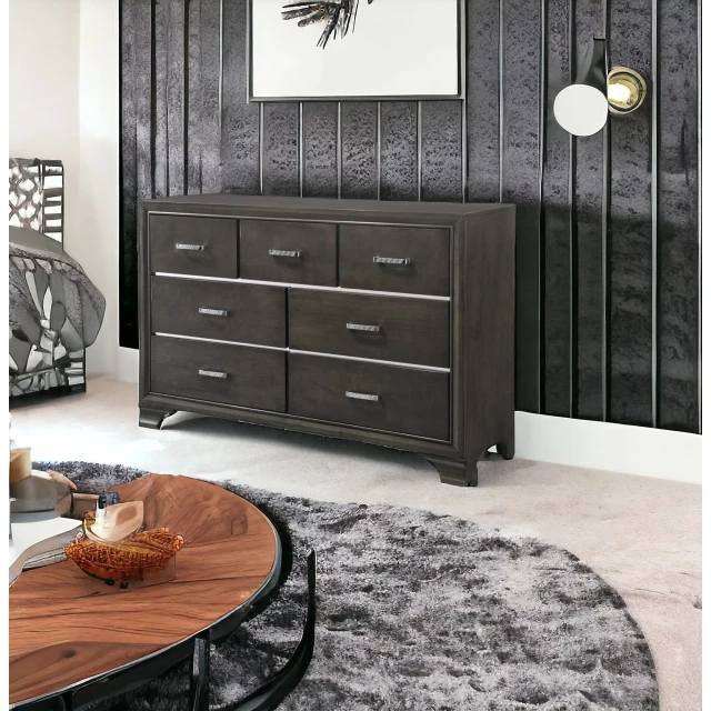 Manufactured wood seven drawer triple dresser in a clean design