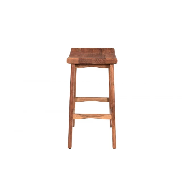 Brown solid wood backless bar chair with wood stain and hardwood finish