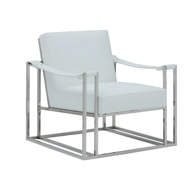 Stylish white leatherette steel chair with armrests for comfortable outdoor seating