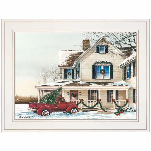 Christmas white framed print wall art with festive design elements