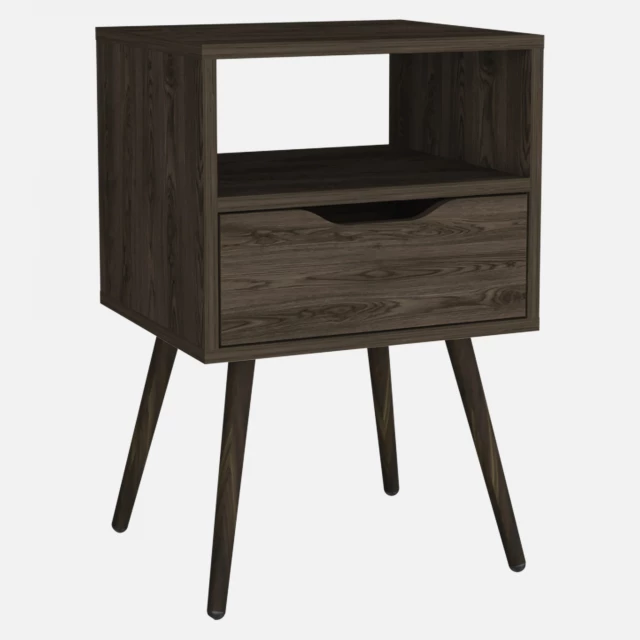 Modern dark walnut bedroom nightstand with wood stain and rectangle design