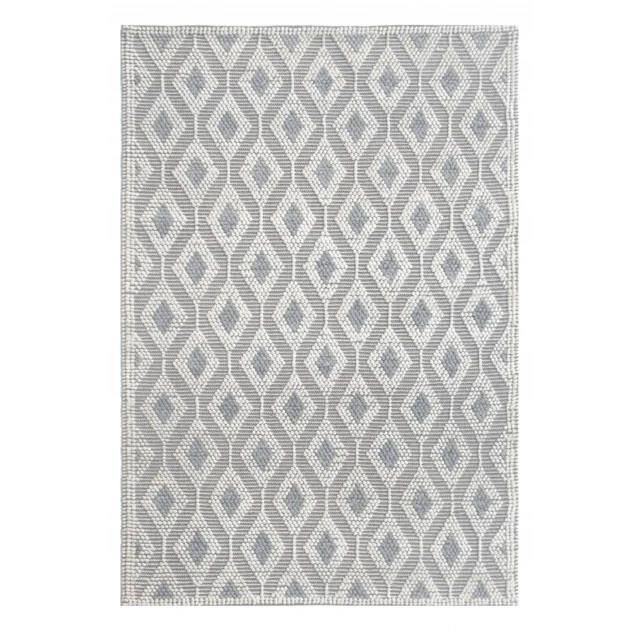 gray geometric dhurrie area rug with rectangle and circle patterns