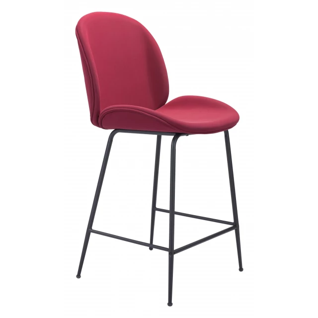 Low back counter height bar chair in magenta composite material with natural accents