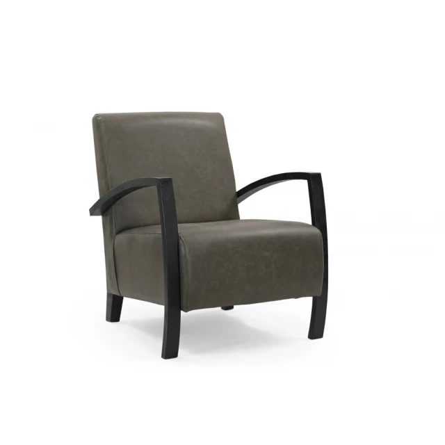 Green black grain leather arm chair with wood armrests and club chair design for comfortable seating