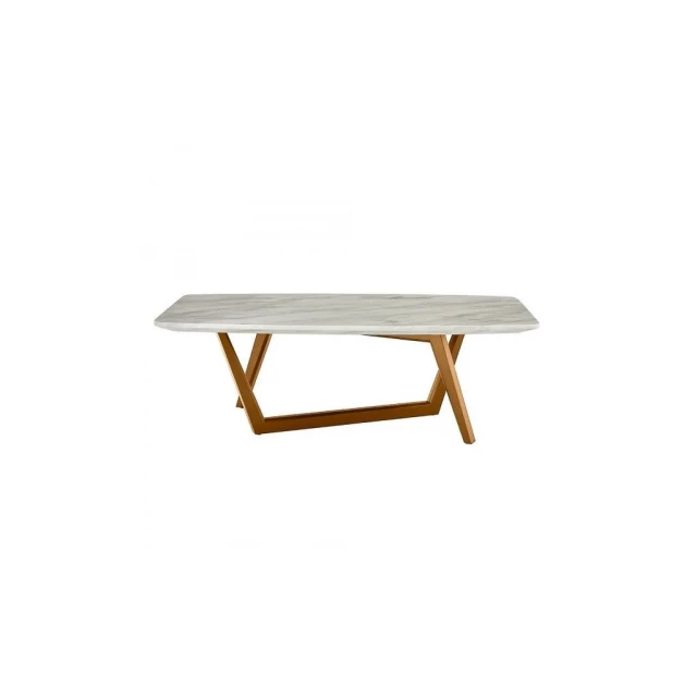 White ceramic tile rectangular coffee table with hardwood legs