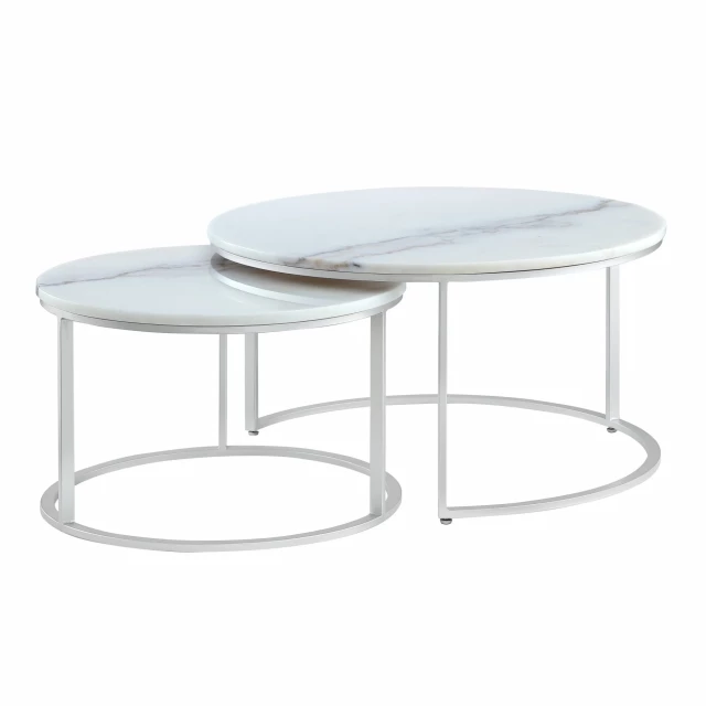 Marble iron round nested coffee tables set for modern home decor