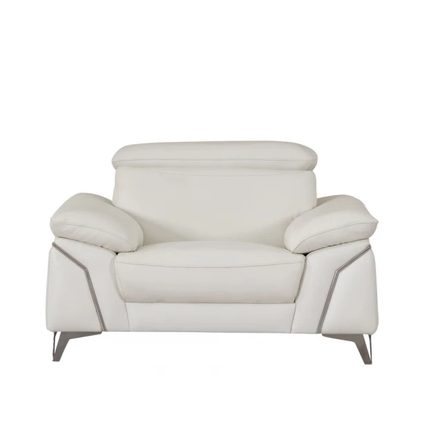 White fashionable leather chair with armrests and comfortable rectangle design