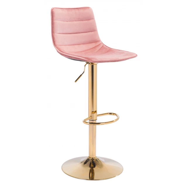 Low back counter height bar chair in wood with comfortable design and magenta accents