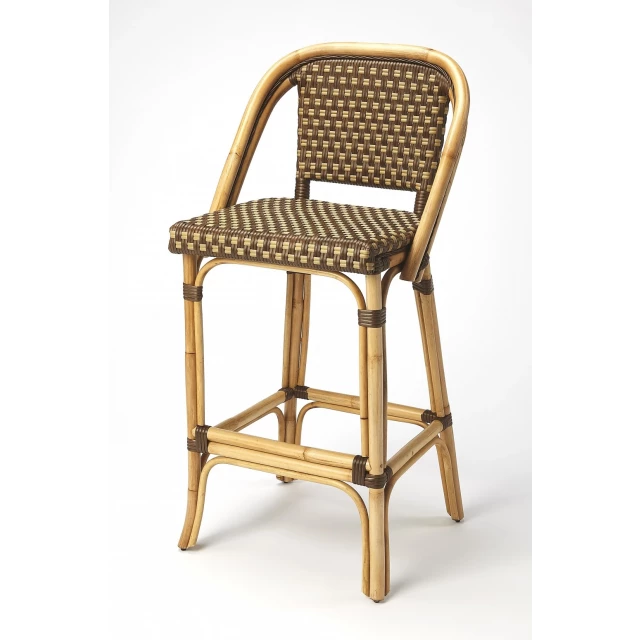 Brown hardwood bar chair with armrests
