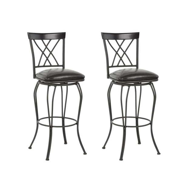 Steel swivel bar height chairs with wood accents in furniture setting