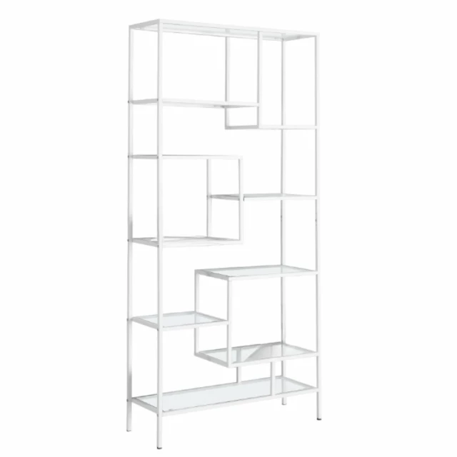 metal glass nine tier etagere bookcase with shelves for books and decor