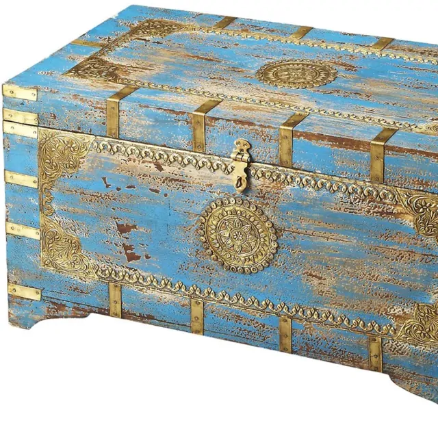 Traditional Hand Painted Brass Inlay Storage Trunk Traditional Hand Painted Brass Inlay Storage Trunk