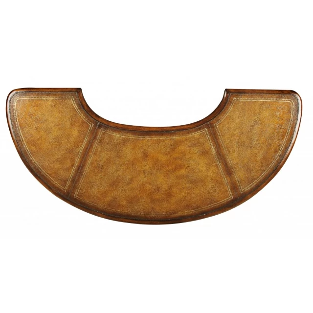 classic crescent shape leather desk beige with wood and metal accents