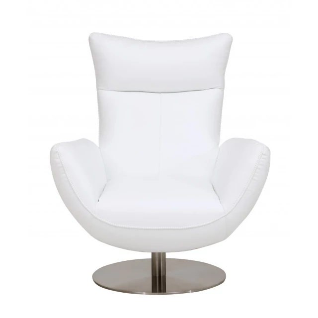 White contemporary leather lounge chair with armrests and metal accents in a modern design