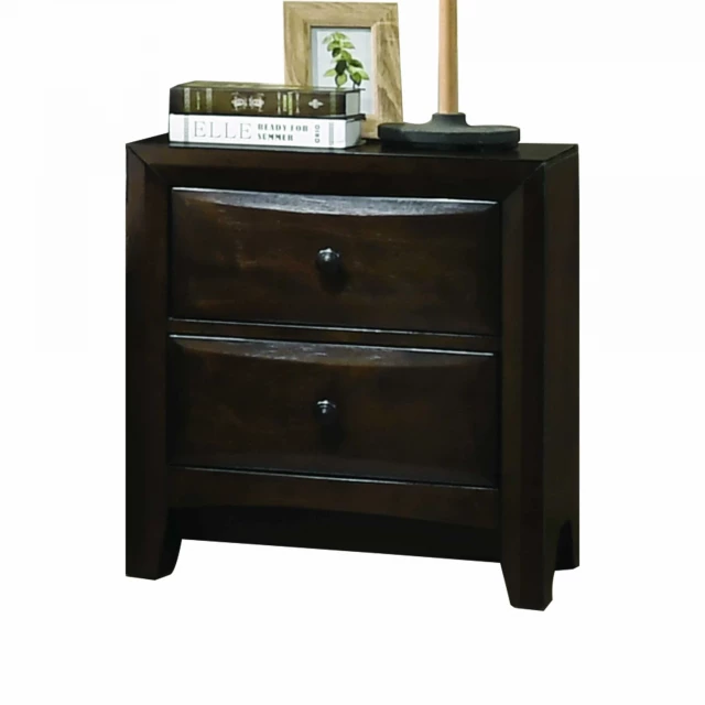 Walnut wood nightstand with cabinetry table design featuring drawers and a varnished wood stain finish