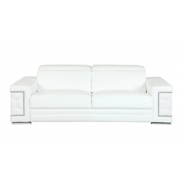 White silver Italian leather sofa with comfortable rectangular design and modern style