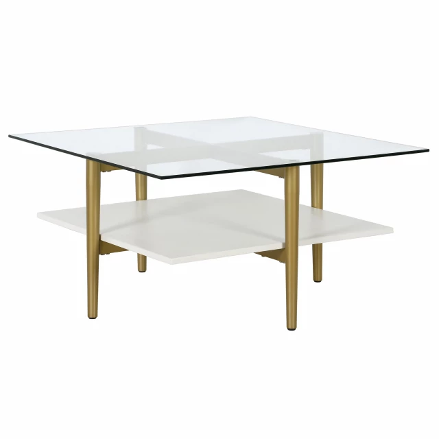 Glass steel square coffee table with shelf and wood stain finish for modern furniture design