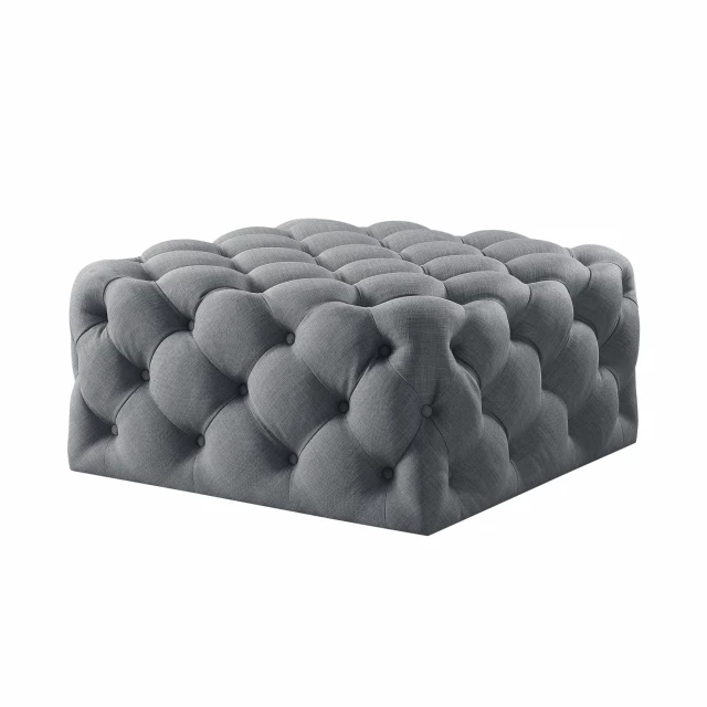 Linen black rolling tufted cocktail ottoman with comfortable rectangle design and artful detailing