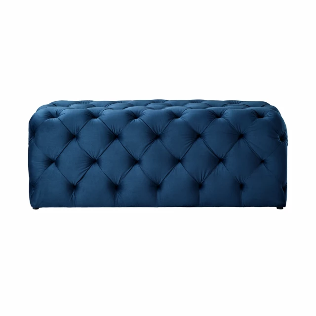 Navy blue black upholstered velvet bench with comfortable pillow in electric blue shades