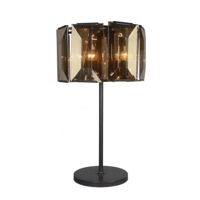 bedside table lamp amber round shade with glass and art design