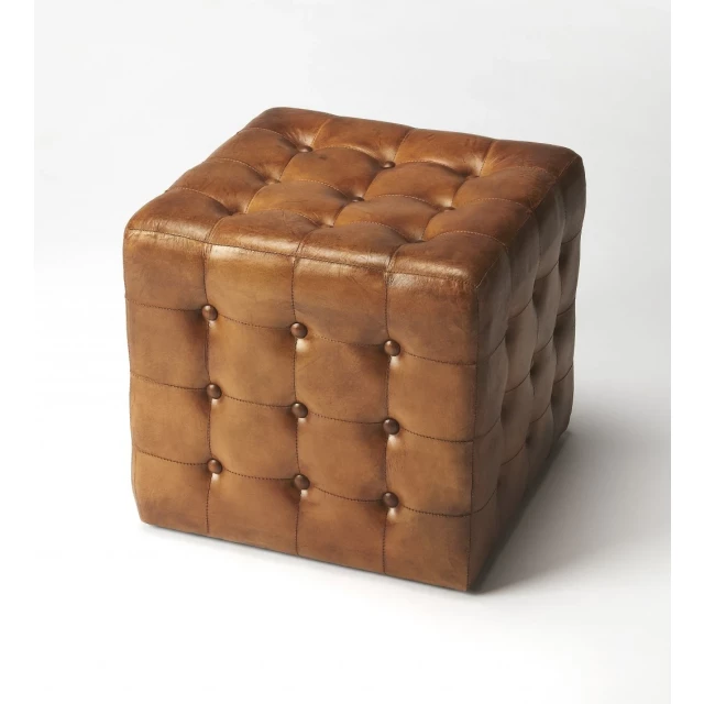 Brown faux leather cube ottoman in online shop