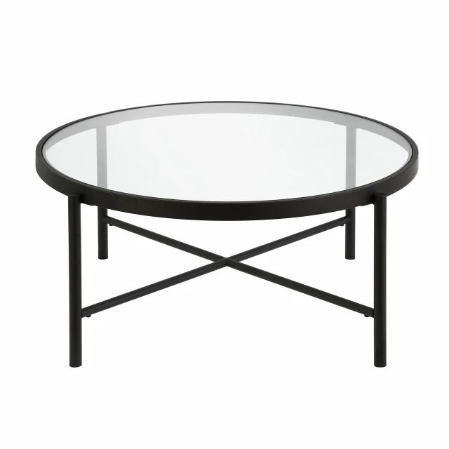 Black glass steel round coffee table for modern outdoor furniture aesthetic