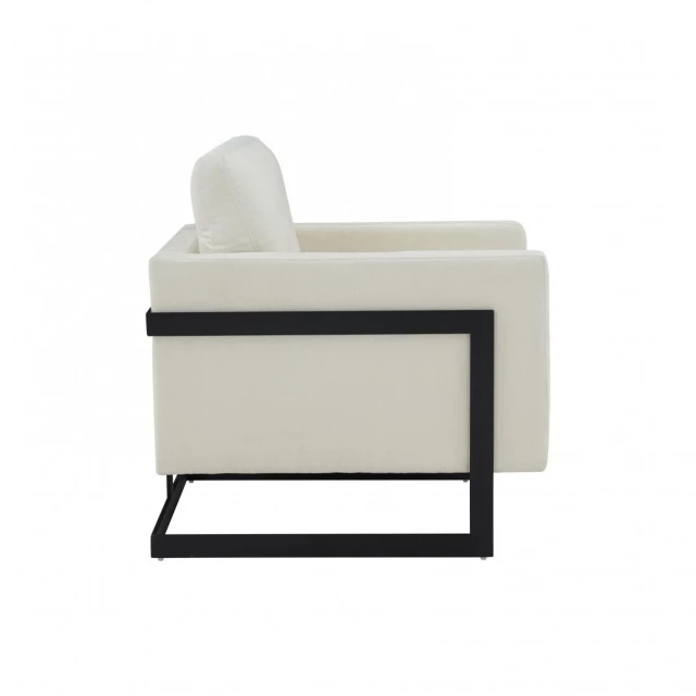 Stylish cream black fabric accent chair with hardwood construction and comfortable design