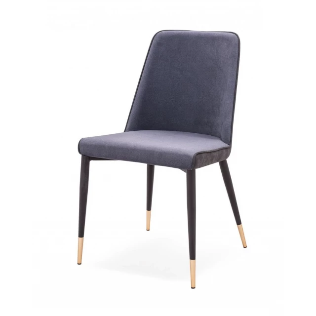 Dark gray modern dining chairs with wood composite material and electric blue accent