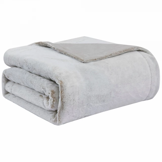 White rabbit mink fur throw blanket displayed as a fashionable beige accessory for comfort and style