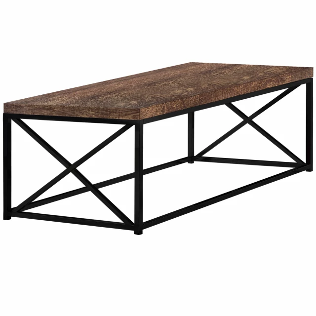 Black metal coffee table with particle board top and hardwood rectangle design for outdoor furniture