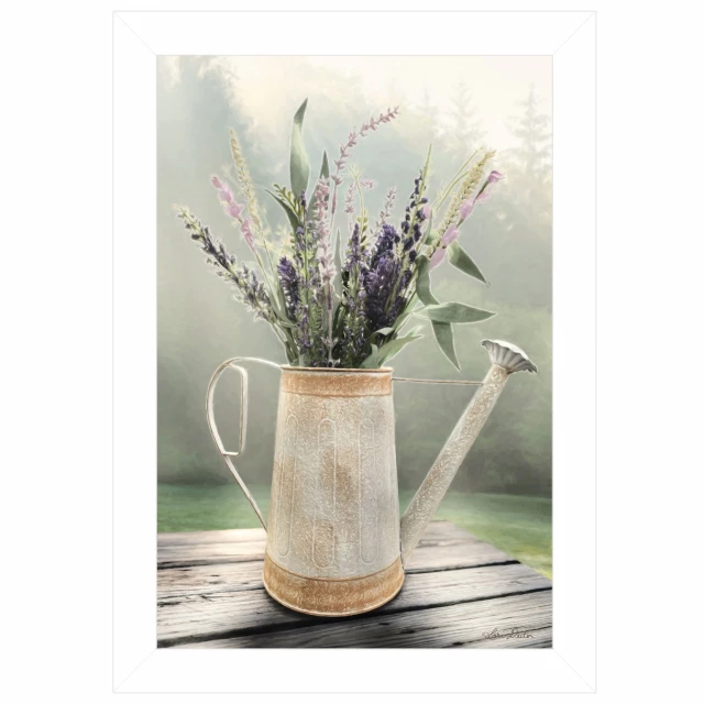 White framed print wall art with flowers and plants in vase