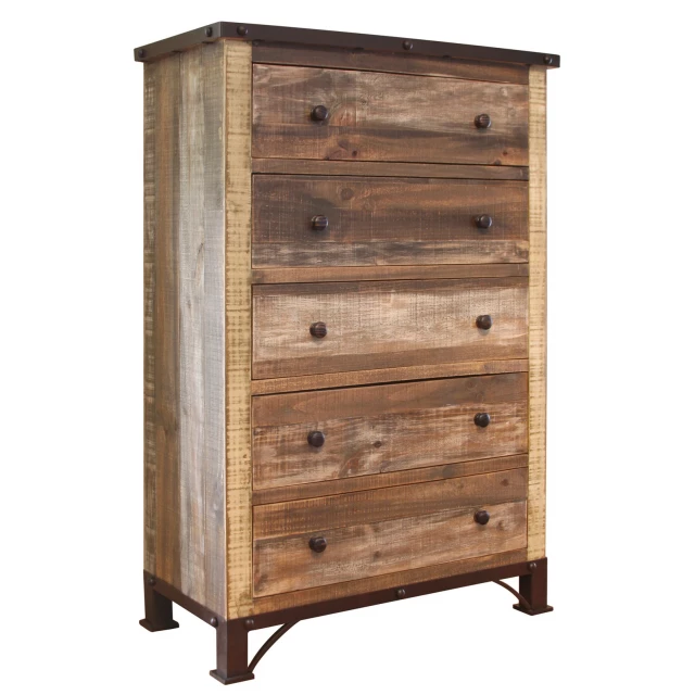 brown solid wood five drawer chest furniture product