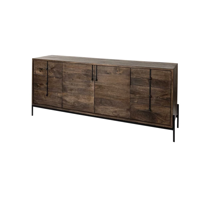 Solid wood sideboard with drawers and cabinet doors in brown hardwood