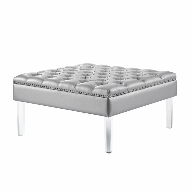 faux leather clear tufted cocktail ottoman with comfortable rectangle design and wood composite material
