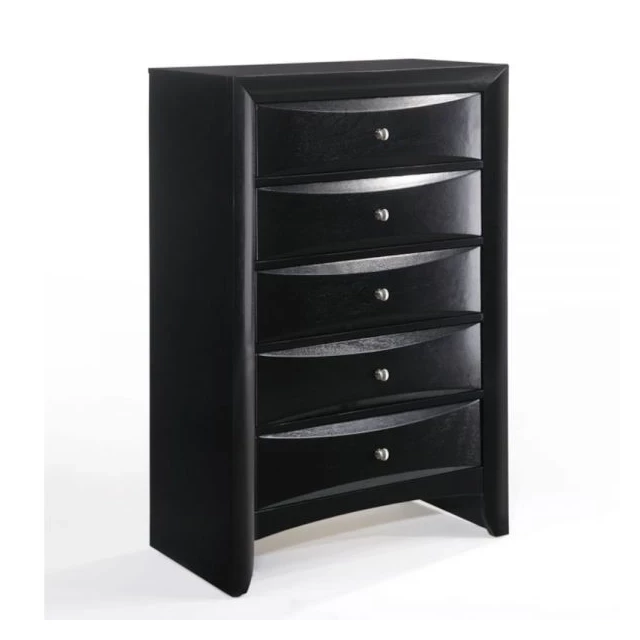 Black wood chest with center metal glide for storage and organization