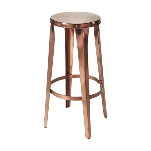 Copper backless bar height chair with wood stain and metal details