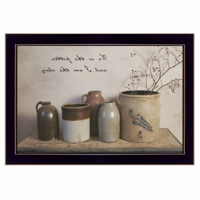 Potter black framed print wall art with brown tableware and cup motifs