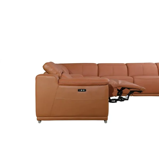 Camel Italian Leather Power Reclining U Shaped Six Piece Corner Sectional With Console Camel Italian Leather Power Reclining U Shaped Six Piece Corner Sectional With Console