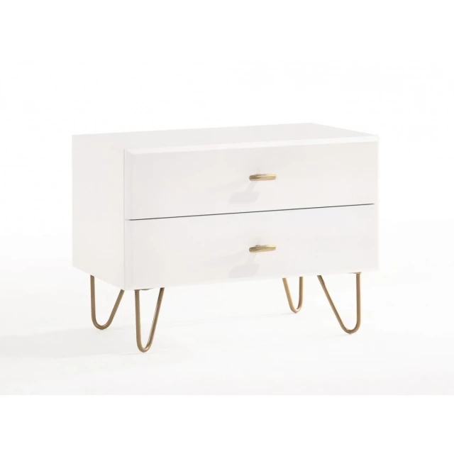 Contemporary white gold nightstand with drawer in wood and metal finish