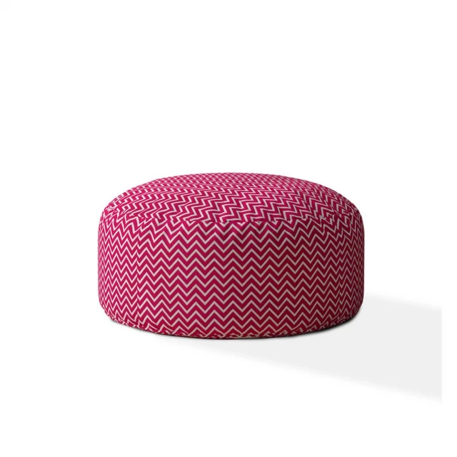 Pink cotton round chevron pouf ottoman furniture with subtle shades and textures