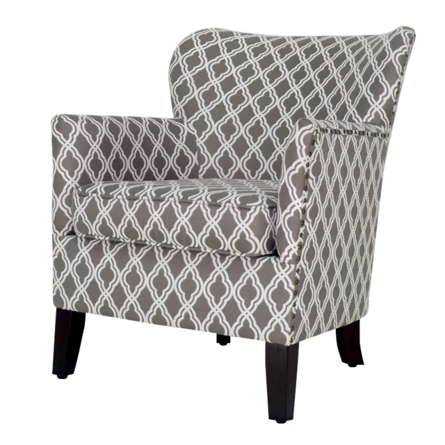 Cream polyester blend trellis design armchair with armrests and rectangular backrest
