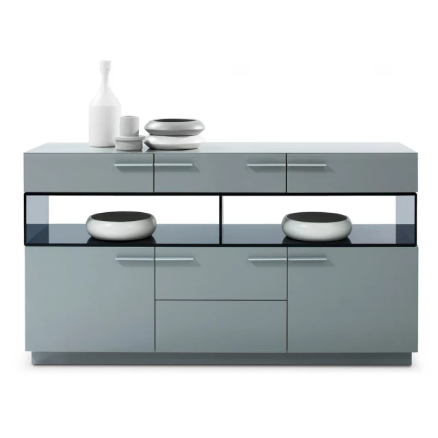 Grey high gloss glass buffet with cabinetry furniture and drawers