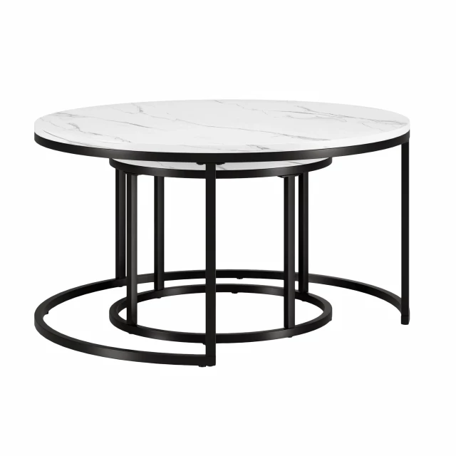 Marble steel round nested coffee tables perfect for modern outdoor living spaces