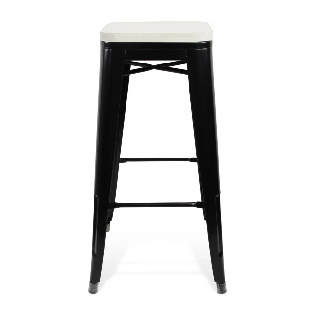 Metal backless counter height bar chair with wood accents