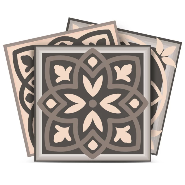 brown mosaic peel stick removable tiles with wood pattern and symmetrical design