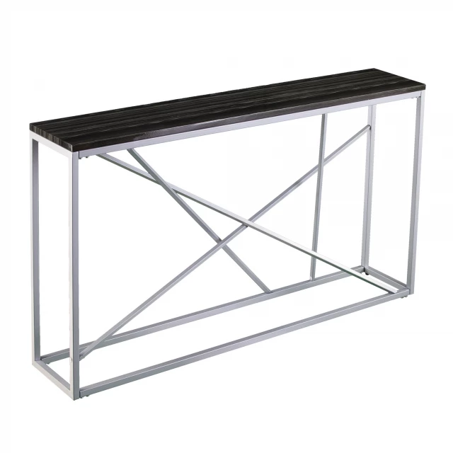 silver faux stone frame console table with metal rectangular design